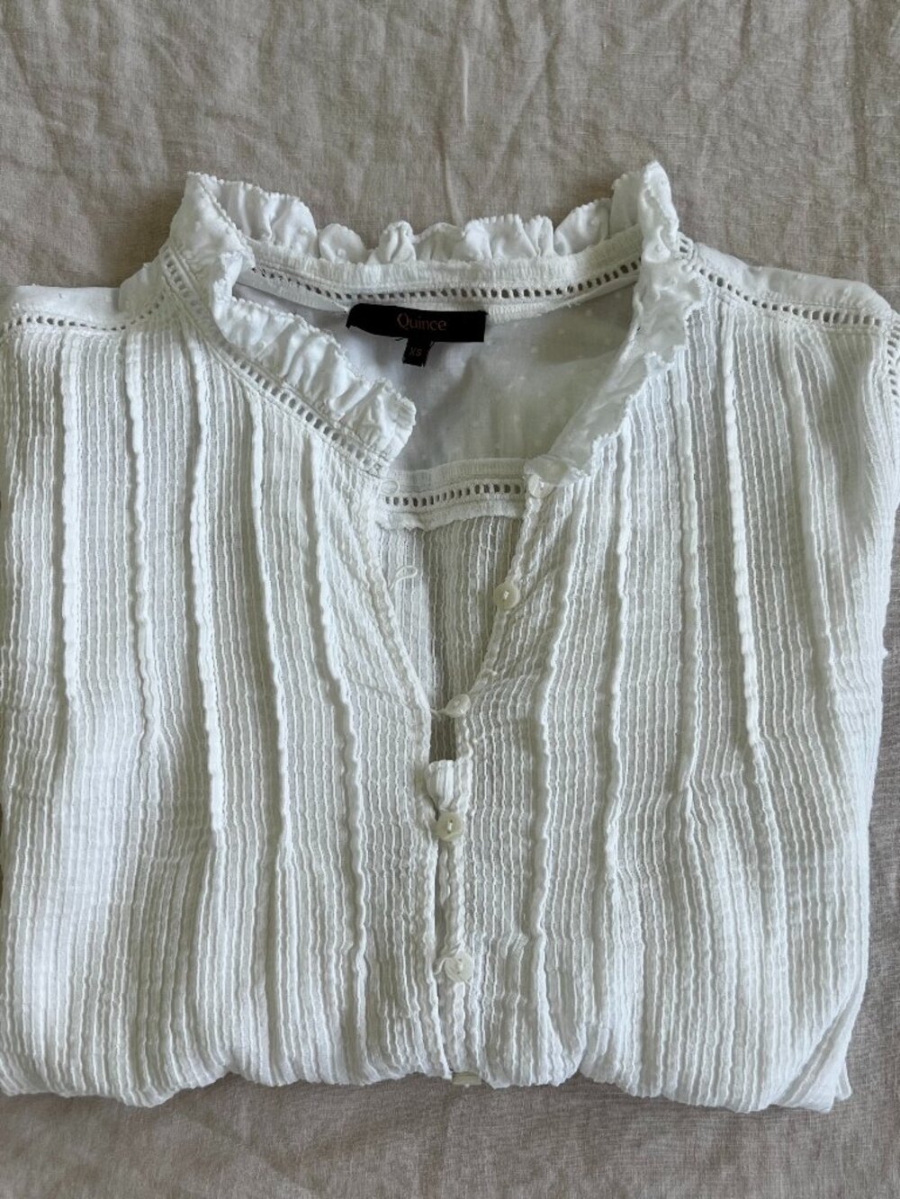 Organic Textured Cotton Peasant Blouse White Size XS - Picture 6 of 9